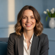 Portrait of a smiling French woman in her late 20s, conveying trust and satisfaction with a warm, inviting glow.